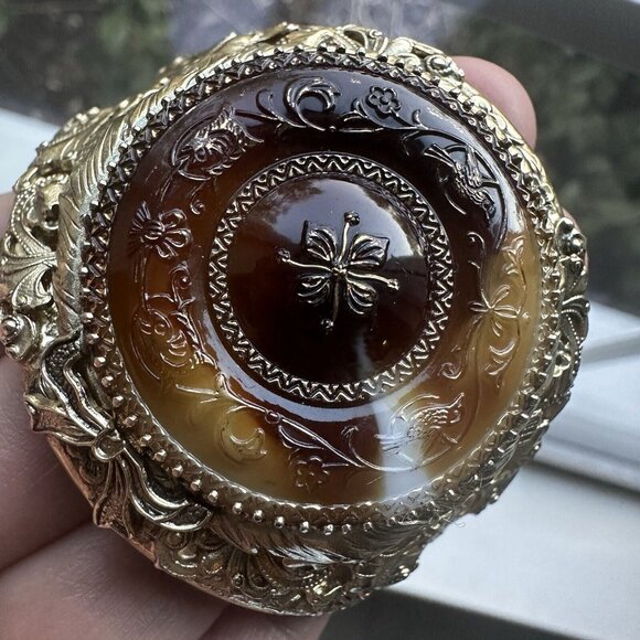 VTG Whiting Davis Hinged Bracelet 6.25 Medallion Floral Glass Gold Plated Rare - Picture 6 of 12